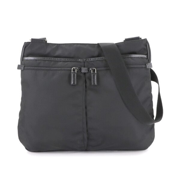 PRADA Shoulder Bag Nylon Saffiano Leather Black Purse 90285236 - Picture 1 of 10